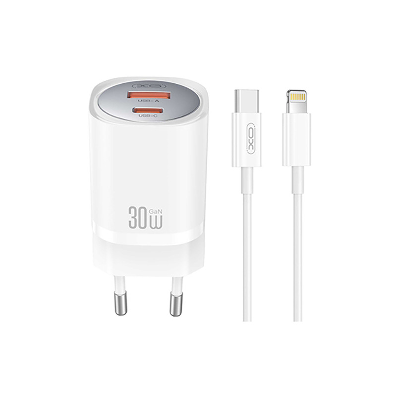 Мережевий зарядний пристрій XO CE21 PD30W/PPS33W 1USB-A+1USB-C + Lightning кабель білий Львів - фото 1