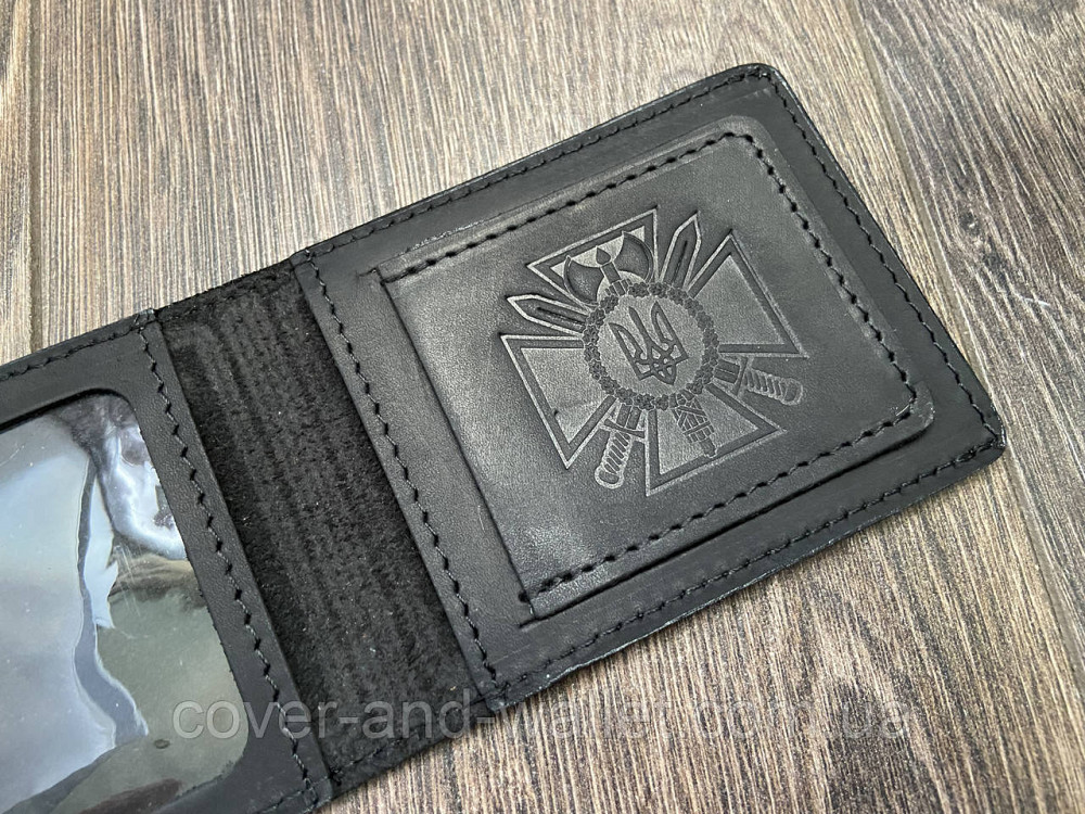 Обкладинка СБУ з кишенею з вінтажної шкіри чорного кольору P_Leather Київ - фото 4