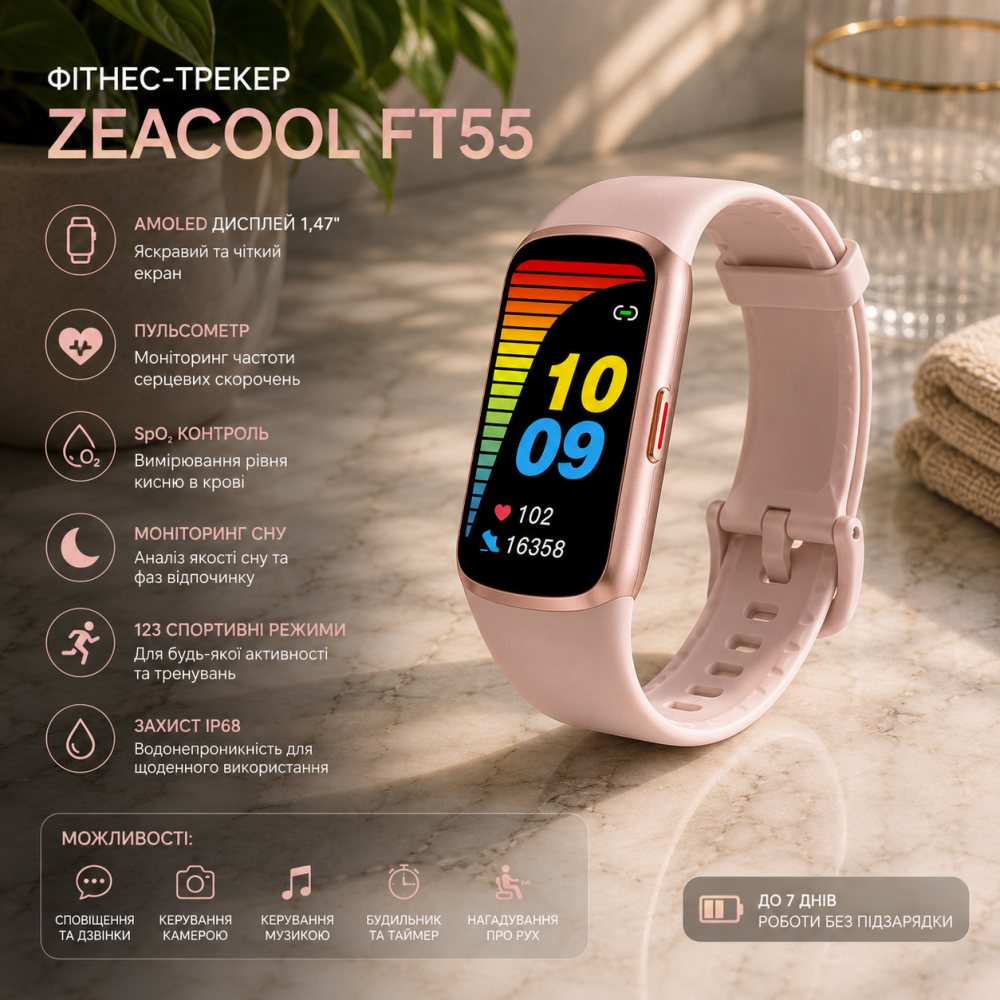 Фитнес-трекер Zeacool FT55, AMOLED 1,47