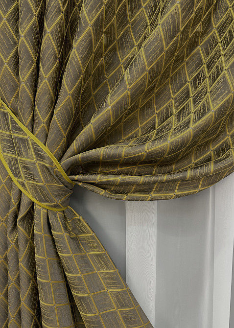 Комплект готових штор VR-Textil Жакард RUBI № 1757ш Темно-сірий з золотистим 150х300 см 2 шт (33-0722) Київ - фото 5