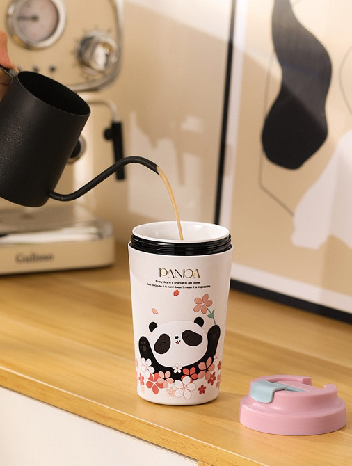 Yiwu Термочашка Panda з порцелянаовою колбою 380 мл Рожева HP-14-12P Коломыя - изображение 5