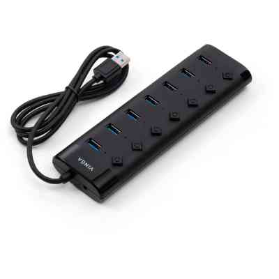 Концентратор Vinga USB3.0 to 7*USB3.0 1m cable with Switch and Power Adapter (VHA3A7B) Винница