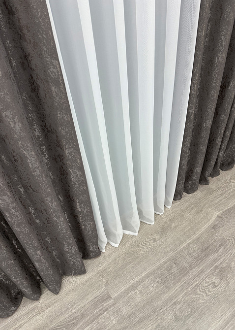 Шторна тканина льон мармур, колекція "Pavliani" колір темне какао 1288ш Київ - фото 14