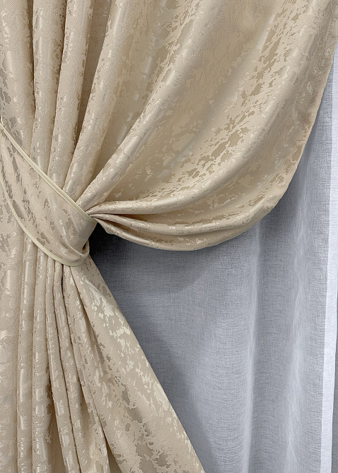 Комплект штор VR-Textil Лен Мрамор 200х270 2шт и Тюль 600х270 1713ш-1276т Айвори с белым 71-010/7 Киев - изображение 4