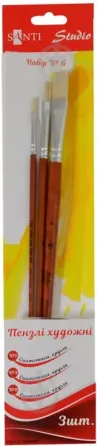 Набір пензелів худож. №6, щетина, 3шт. плоскі (№1,5,8), д.р., "Santi Studio". 310839, шт Київ