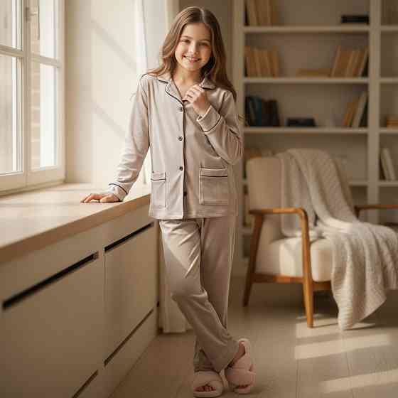 Дитяча велюрова тепла піжама дві кишені Бежевий ч/к 122-128 Харків