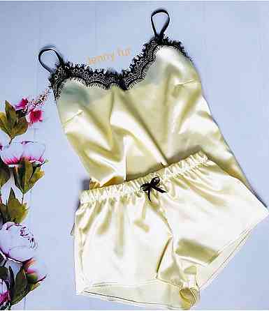 Піжама жіноча атласна з мереживом майка+шорти Молочний XS Харків