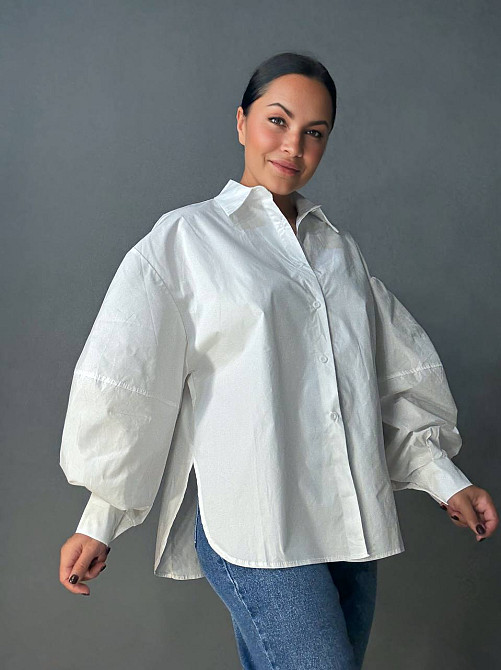 Рубашка женская Lan Lan 7503 оверсайз широкая длинная с пышным рукавом, белый, one size Киев - изображение 11