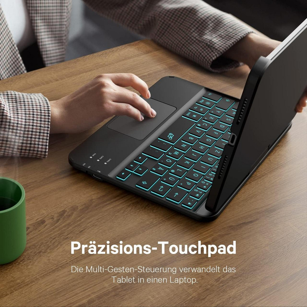 Чохол з Bluetooth клавіатурою для iPad Mini 7/6 8.3” 2024/2021 з підсвіткою, тачпадом і поворотом на 360°, QWERTZ, чорний Київ - фото 4