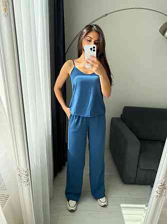 Женский базовый костюм тройка: рубашка майка и штаны креп жатка Джинс, 42/44 Одесса