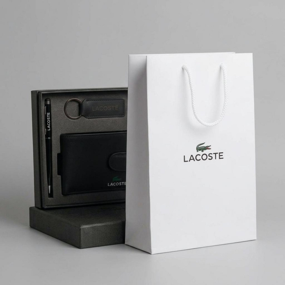 Мужской подарочный комплект, кошелек с брелоком и ручкой Lacoste (1724-3) Киев - изображение 3