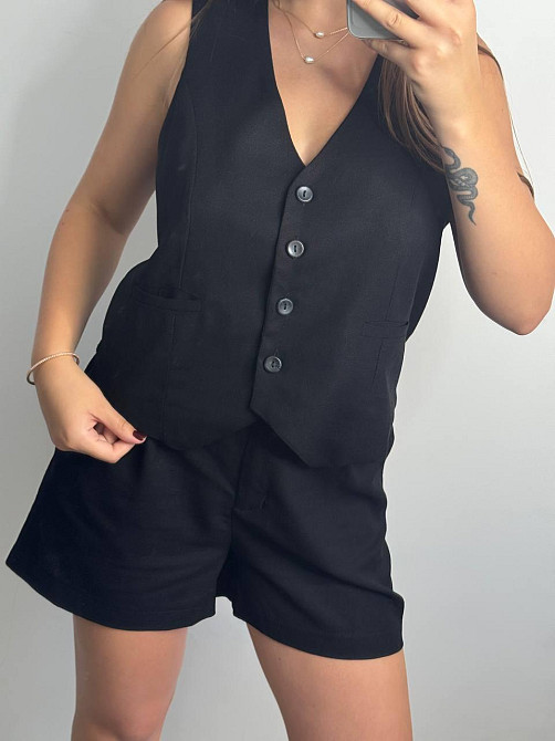 Льняной костюм-тройка в классическом стиле Черный XS-S Харьков - изображение 6