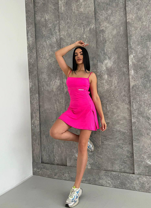 Жіноча спортивна мінісукня-комбінезон на бретелях мікродайвінг + чашки Малиновий, 46/48 Одеса - фото 7