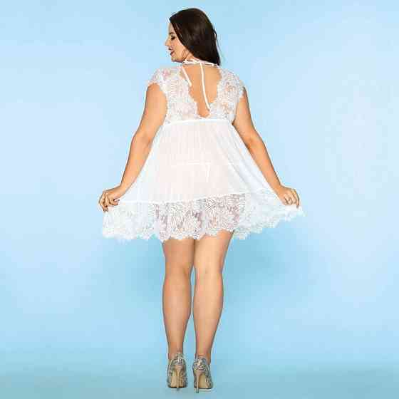 Сексуальний пеньюар JSY «Чуттєва Люсі» Plus Size, White, мереживо, дрібна сітка, стрінги Sex Aura Київ