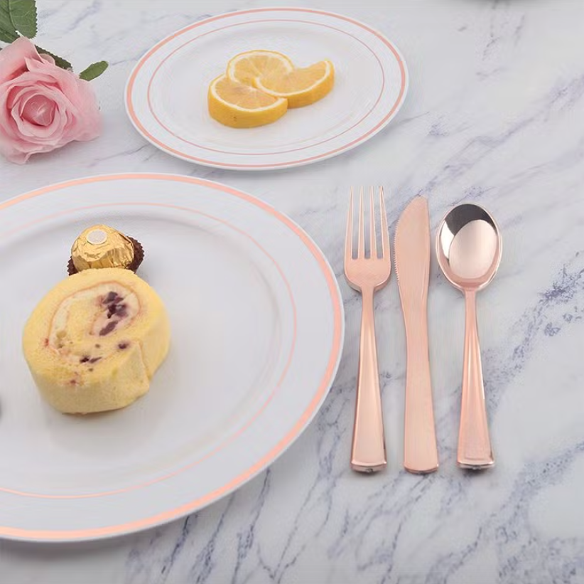 Набор пластиковых столовых приборов 18 шт качественных (ножи,вилки, ложки).Многоразовая посуда, розовое золото Каменец-Подольский - изображение 8