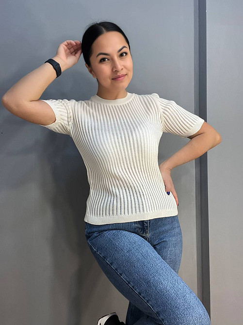 Реглан жіночий KARON 10624 ажурна в'язка смуга лапша напівпрозорий короткий рукав one size, молочний, one size Київ - фото 6
