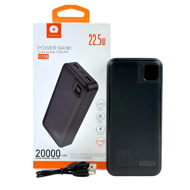 Павербанк 20000 mAh WUW Y138 PD22.5W + QC с дисплеем быстрой зарядкой 2 USB-A + Type-C power bank повербанк Одесса - изображение 6