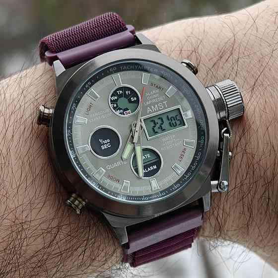 Годинник чоловічий водостійкий тактичні AMST Mountain Bordo (2 ремінці) Київ