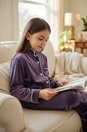 Дитяча велюрова тепла піжама дві кишені Ліловий б/к 134-140 Харків