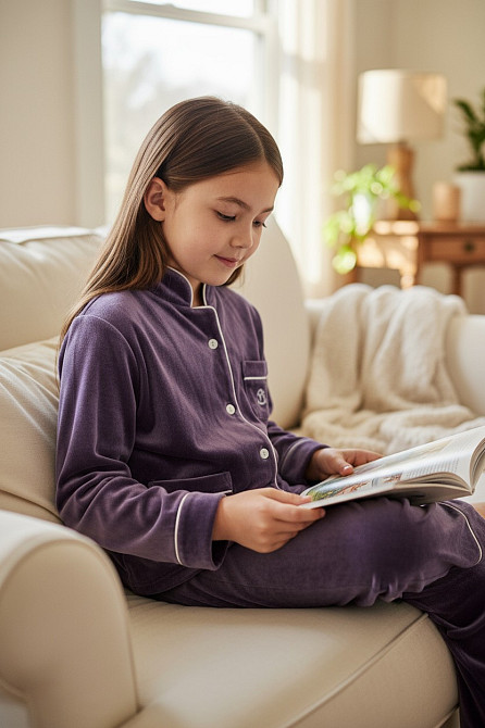 Дитяча велюрова тепла піжама дві кишені Ліловий б/к 134-140 Харків - фото 1