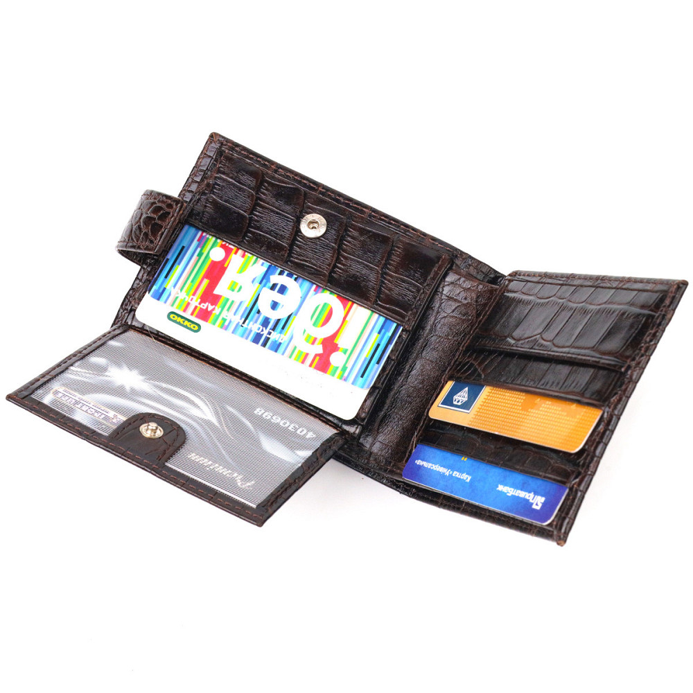 Оригінальний чоловічий гаманець із натуральної фактурної шкіри Коричневий (CANPELLINI) Київ - фото 1