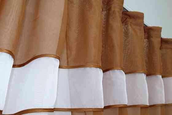 Кухонная занавеска VR-Textil № 018к штора и тюль с ламбрекеном коричневый с белым 280х170 см (50-148) Киев