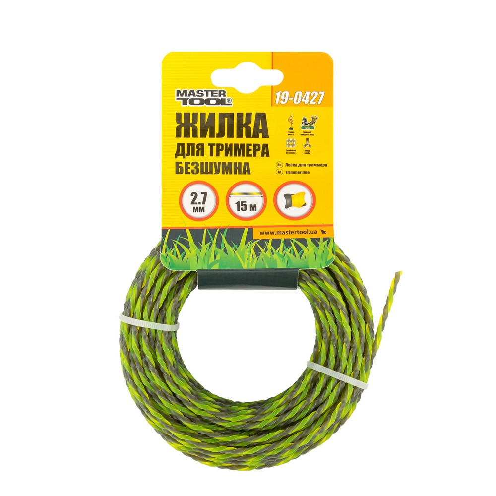 MASTERTOOL Жилка для тримера безшумна MASTERTOOL SPIRAL SQUARE 2.70 мм 15 м двоколірна 19-0427 Киев - изображение 2