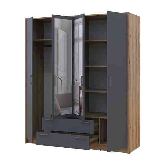 Шкаф для одежды Doros Ронди с зеркалом Дуб Артизан/Графит 4ДСП 160х52х195 DRS-011671 (80737826) Львов