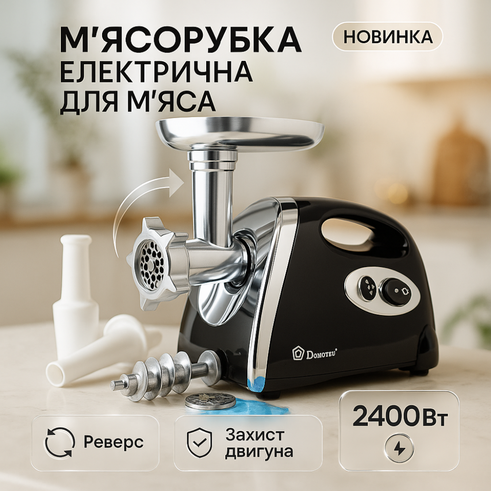 Електрична м'ясорубка з ковбасною насадкою Domotec, Кухонна м'ясорубка з реверсом VW-86 Львів - фото 15