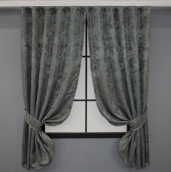 Комплект коротких штор VR-Textil Жакард Sultan XO № 1123ш Жакард Графітовий 130х170 см 2 шт (35-0110) Київ - фото 1