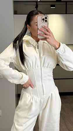 Жіночий стильний теплий корсетний комбінезон двосторонній фліс Молочний, 44/46 Одеса