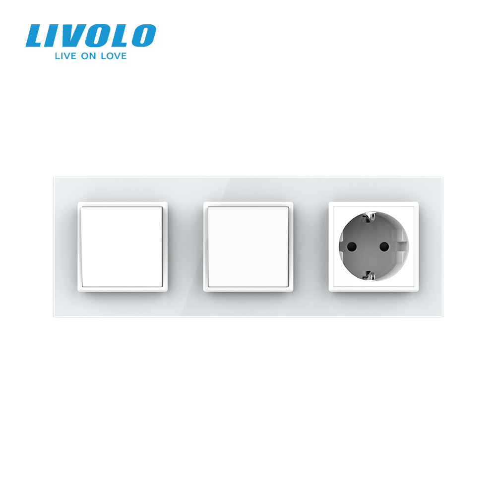 LIVOLO Двоклавішний вимикач (1-1) з розеткою Livolo білий скло (VL-C7K1/K1/FCTC16A-6WP) Коломыя - изображение 5