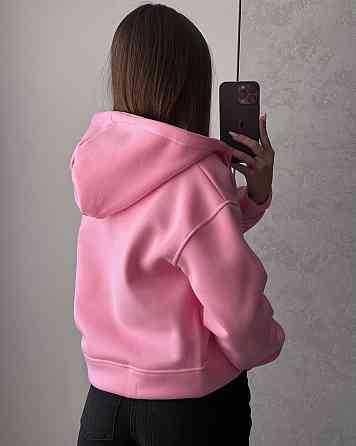 Жіноча базова тепла зип-худі тринитка на флісі Рожевий Одеса