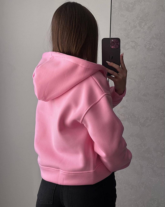 Жіноча базова тепла зип-худі тринитка на флісі Рожевий Одеса - фото 2