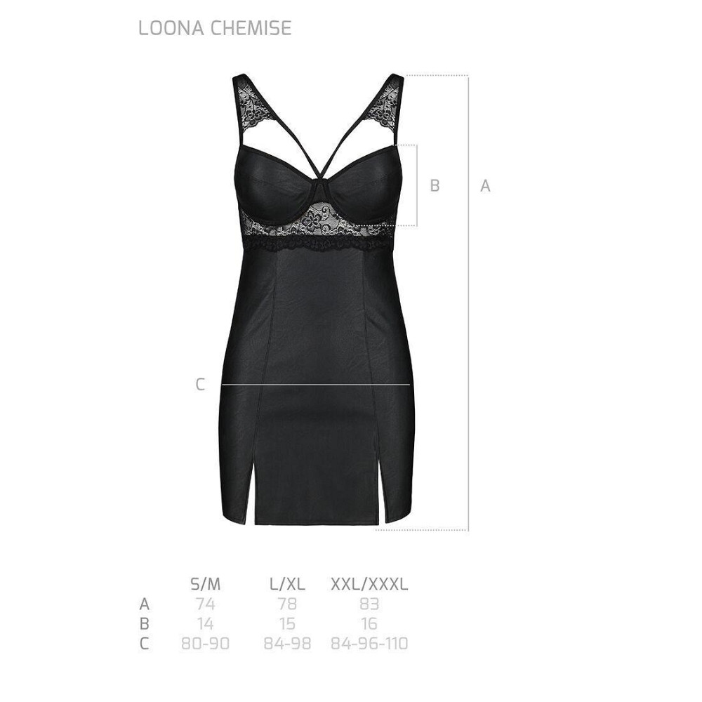 Бебі-дол з еко-шкіри та мережива Passion LOONA CHEMISE XXL/XXXL, black Sex Aura Київ - фото 7