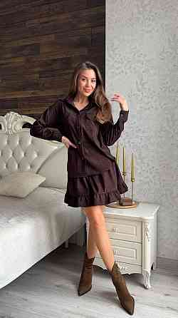 Жіночий базовий костюм-двійка з мікровельвету Шоколадний, 50/52 Одеса