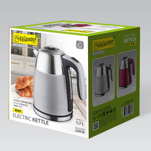 Електрочайник 1,7л 1850-2200W метал (диск) сірий MR-051-GREY Maestro Житомир - фото 3