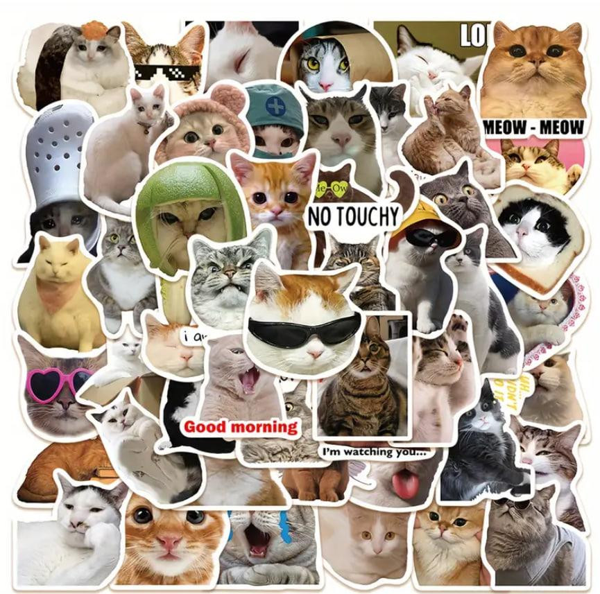 Наклейки стікери коти. Водонепроникні вінілові естетичні наклейки з котами для пляшки води, комп'юте Київ - фото 1