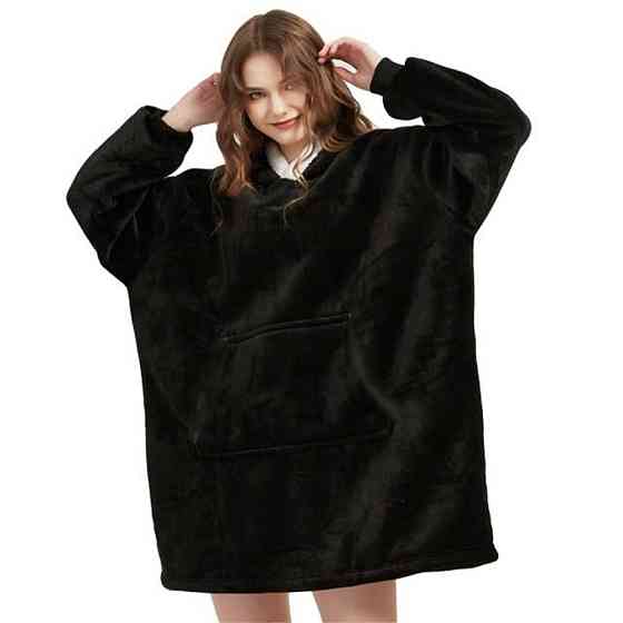 Плед толстовка с капюшоном HUGGLE HOODIE (80х100 см), унисекс, Черный / Зимний плед-худи / Оверсайз толстовка Киев