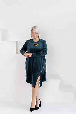 Жіноче стильне коротке плаття батал із королівського велюру Смарагдовий, 48/52 Одеса