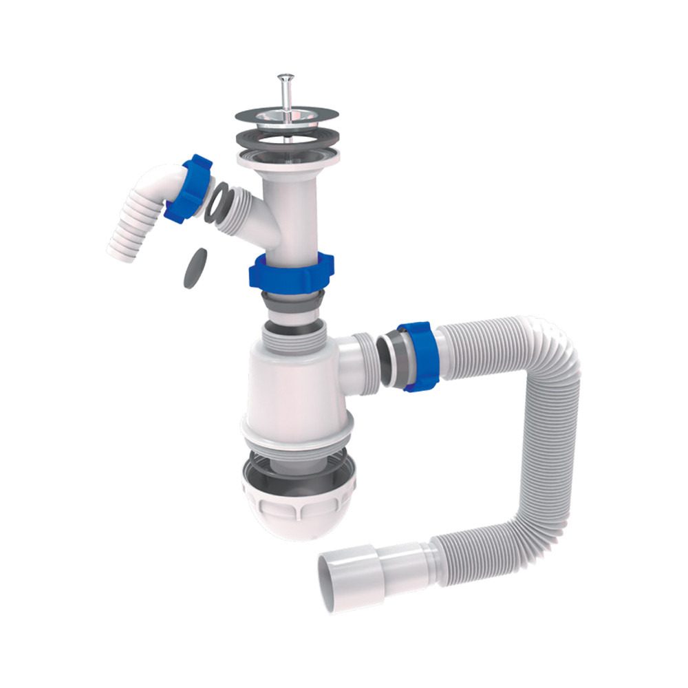 TAU Сифон для кухонной мойки с нержавеющим выпуском 1½" выводом под стир. машину и гибким отвод Киев - изображение 1