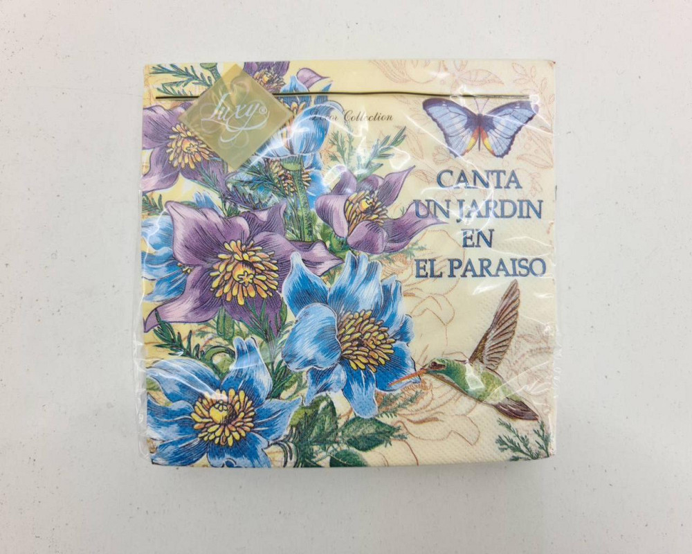 Бумажная салфетка цветочной тематики (ЗЗхЗЗ, 20шт) Luxy  Колибри в саду колокольчиков (2059) (1 пачка) Харьков - изображение 2