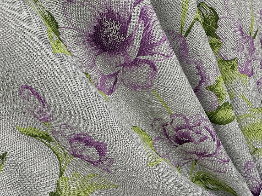 Комплект штор VR-Textil Лен Прованс 100х270 2шт и Тюль 300х270 2079ш-115т Серый с фиолетовым и белым 71-214/1 Киев - изображение 7