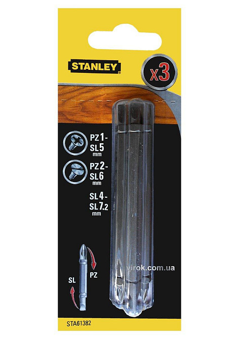 Набір насадок викруткових двосторонніх STANLEY : PZ1-SL5, PZ2-SL6, SL4-7.2 x 86 мм, 3 (шт/Уп.) Одеса - фото 1