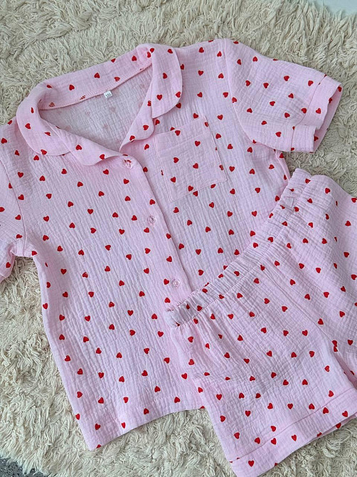Детская муслиновая пижама в сердечко Розовый 122-128 Харьков - изображение 6