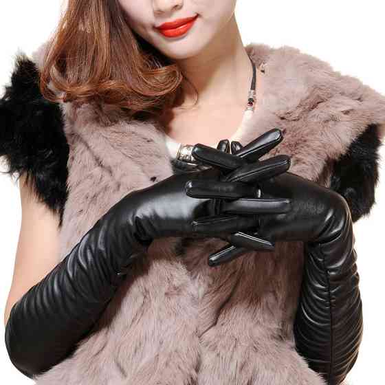 Рукавички високі жіночі із екошкіри чорний L Київ