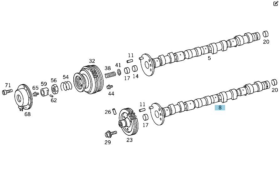 Mercedes-Benz  A1190508801 Випускний розподільний вал лівої ГБЦ двигуна M119 Одеса - фото 2