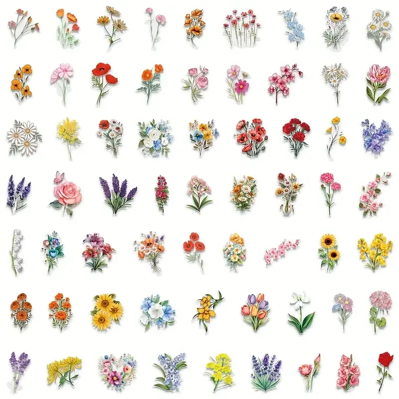 Набор прозрачных наклеек с цветами 60 шт – декоративные стикеры для блокнота, телефона, открыток и подарков Киев - изображение 3