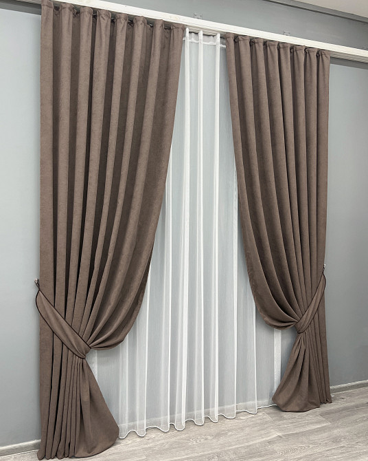 Комплект готовых штор VR-Textil Микровелюр Petek YL № 2015ш Кофейный 150х290 см 2 шт (33-1014) Киев - изображение 3