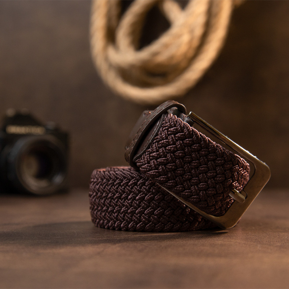 Текстильный мужской ремень классика Vintage 20523 Коричневый Киев - изображение 8